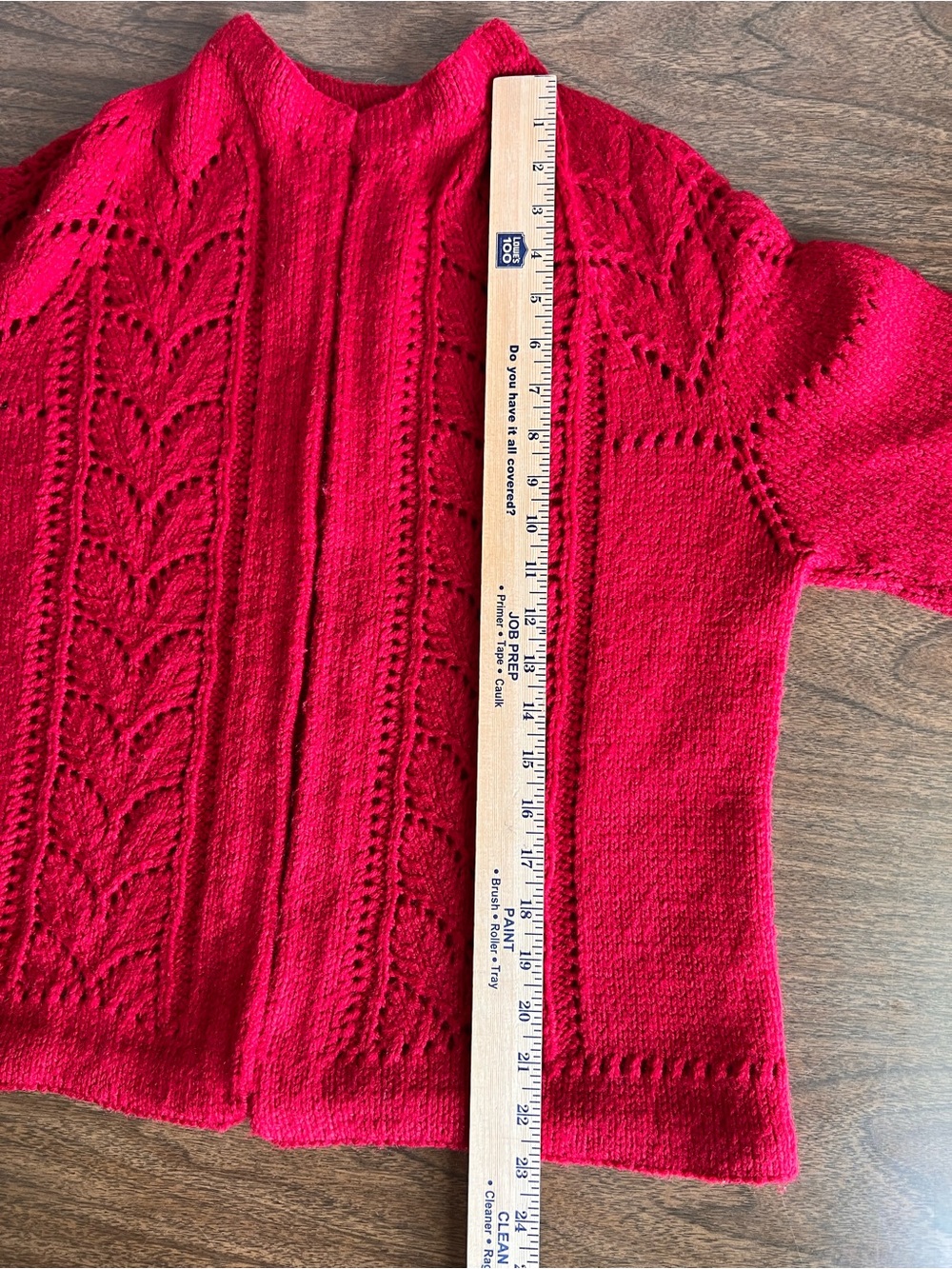 Handmade Red Openwork Lace Knit Cardigan Sweater Womens L Cottagecore Artisan - Picture 6 of 9